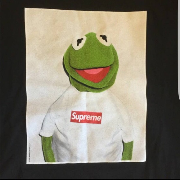 kermit wearing a supreme shirt